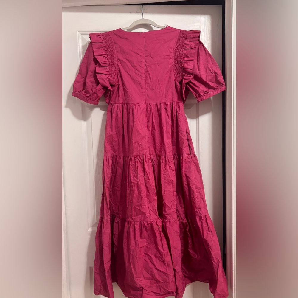 English Factory Magenta Square-Neck Tiered Midi Dress- NWT Sz XS - Picture 2 of 4